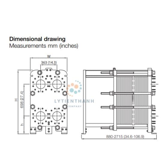 Bộ trao đổi nhiệt dạng tấm Alfa Laval TS20 2 TS20 Dimensional drawing